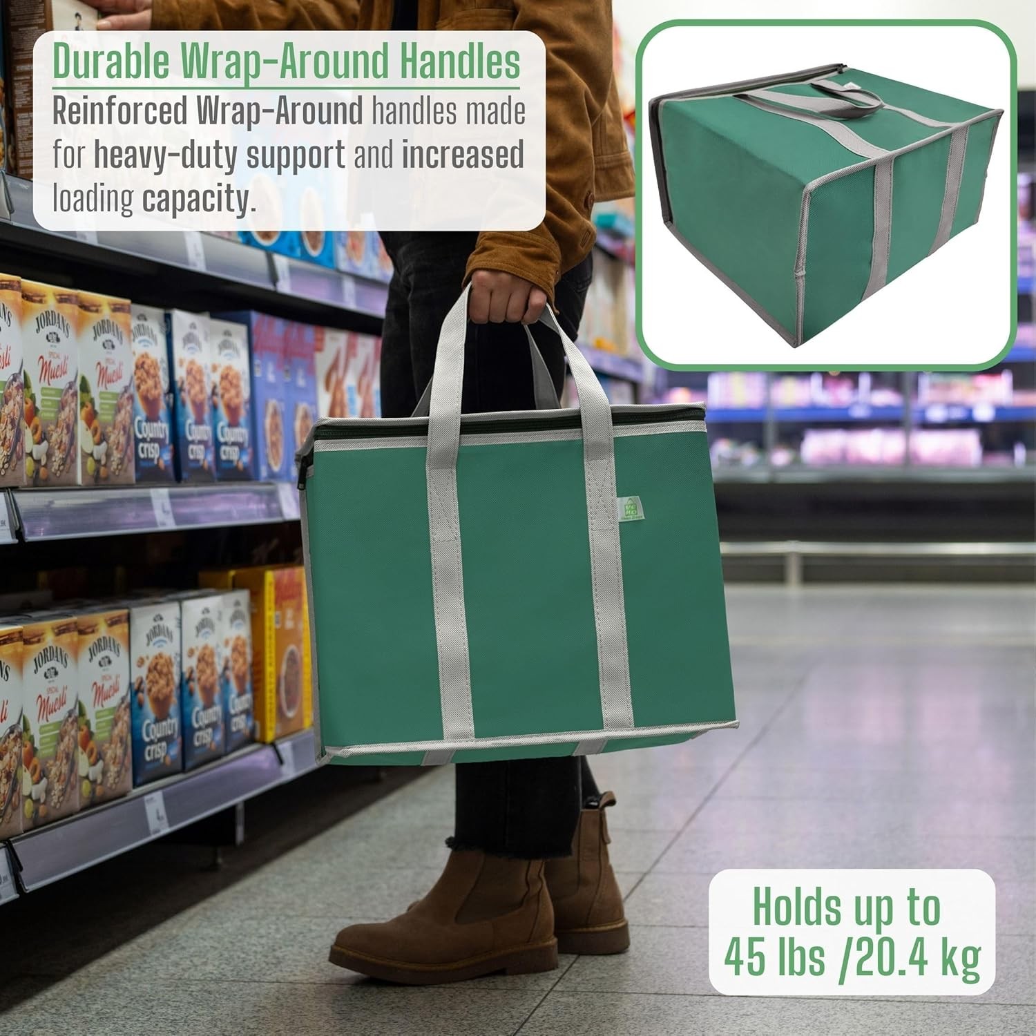 VENO 2 Pack Cooler Bag and Insulated Grocery Bags for 2 Pack, Green – 2