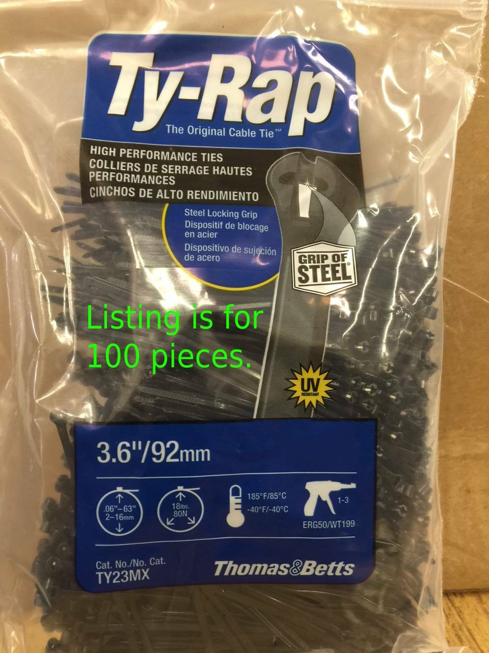 ***100 PIECES*** THOMAS & BETTS TY RAPS TY23MX 4″ 18# CABLE TIE STAINLESS LOCK