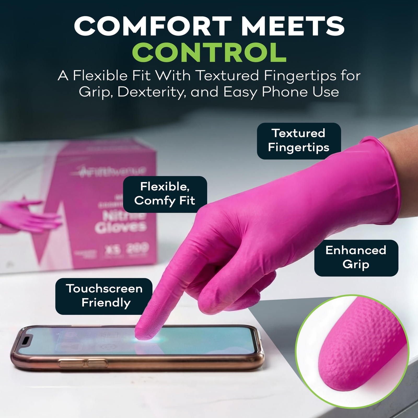 50Pk 3 Mil Pink Nitrile Disposable Gloves Powder Latex Free Medical Exam XSmall