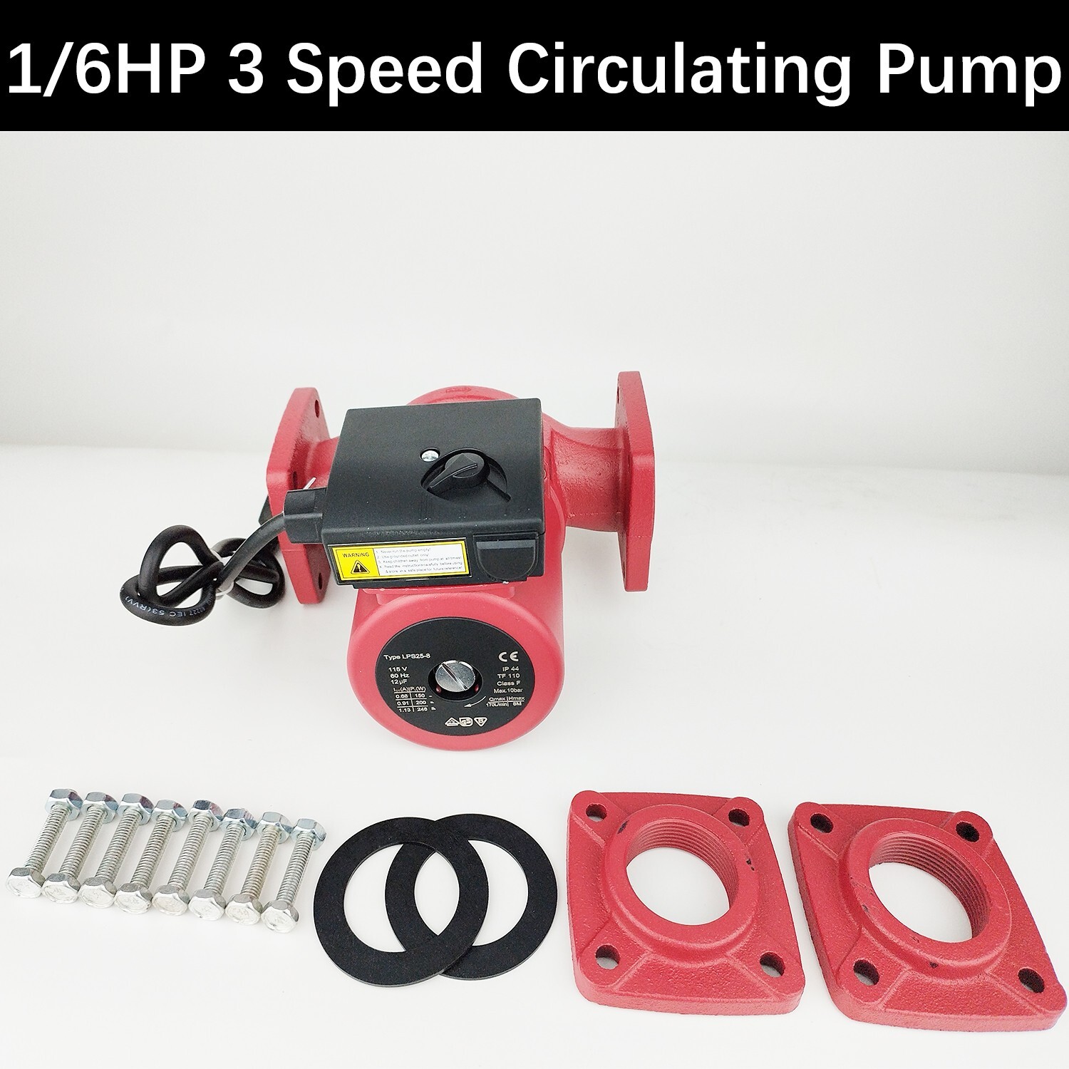 1/6HP 3 Speed Circulating Pump Use w/Outdoor Furnaces,Hot water heat,Solar,115V