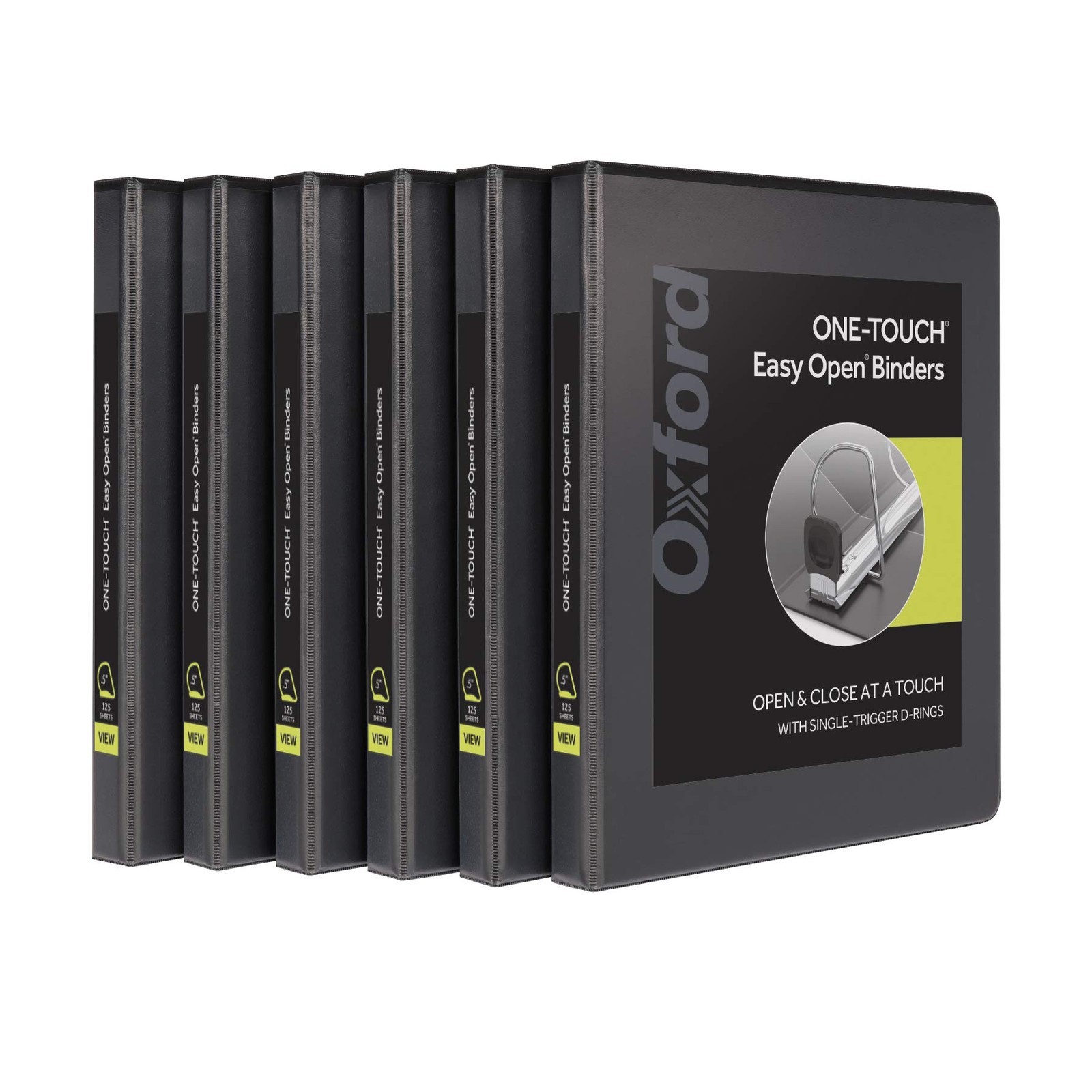 Oxford 3 Ring Binders, 0.5 inch ONE-Touch Easy Open D Rings, Inch, Black