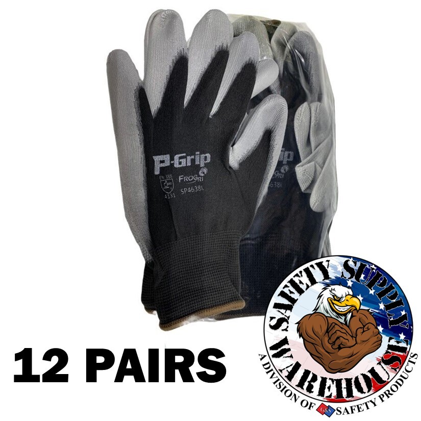 LIBERTY P-GRIP WORK GLOVES GRAY PU POLYURETHANE COATED PALM SP4638 (12 PAIR)