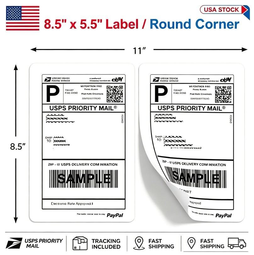8.5×5.5 Half Sheet Shipping Labels for Laser & Inkjet – 2 Per Page Self Adhesive