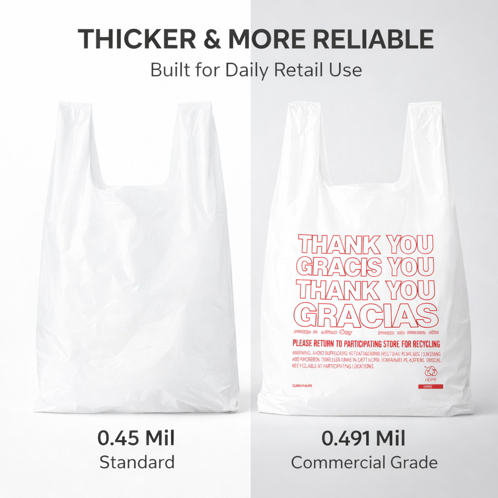 “Thank You Grocery Bags 1/6 BBL 21×6.5×11.5 – 50 to 1000 Plastic T‑Shirt Bags”
