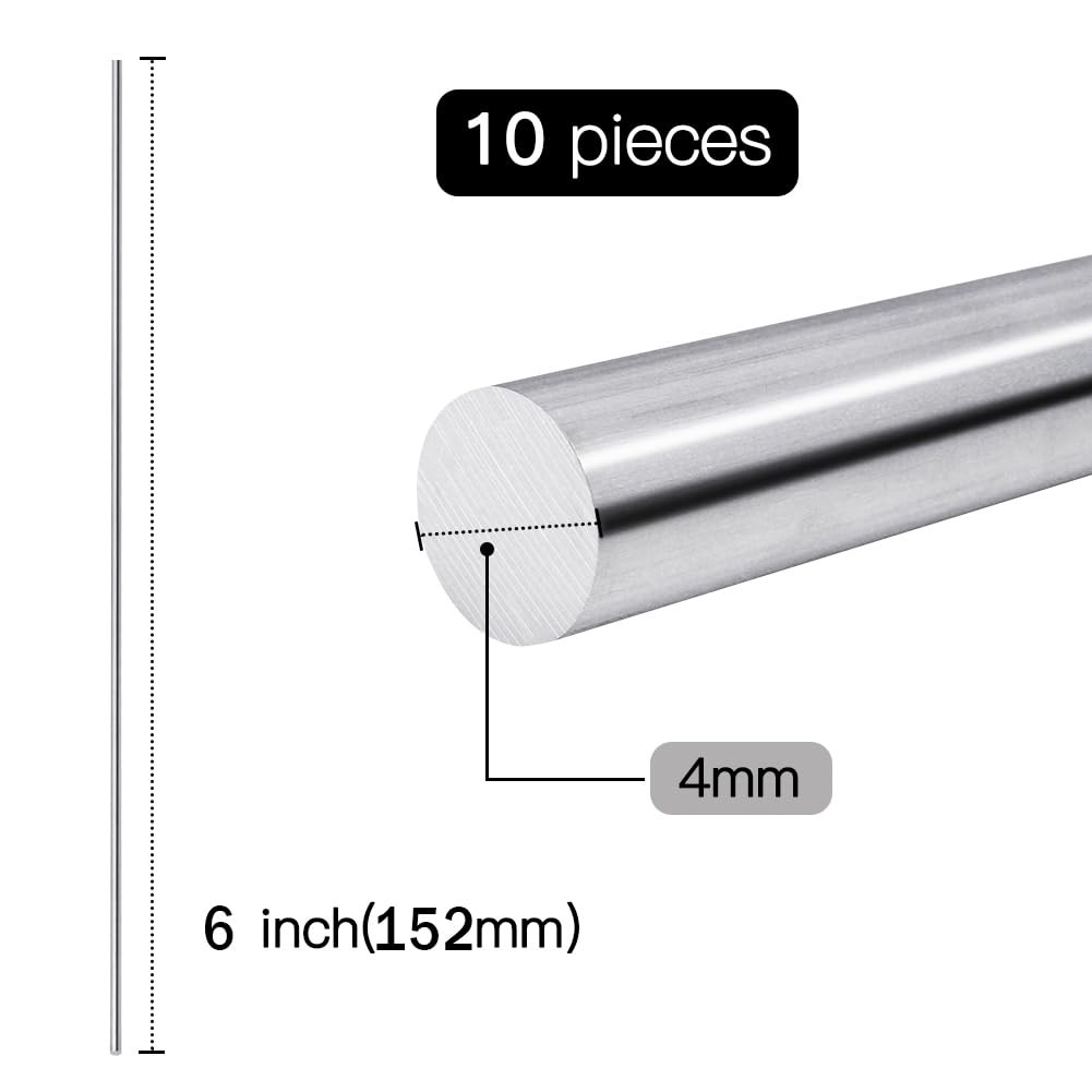 Feelers 6061 Aluminum Round Rod 5/32″(4mm) – 152mm (6″), 10 Pcs – Precision Soli