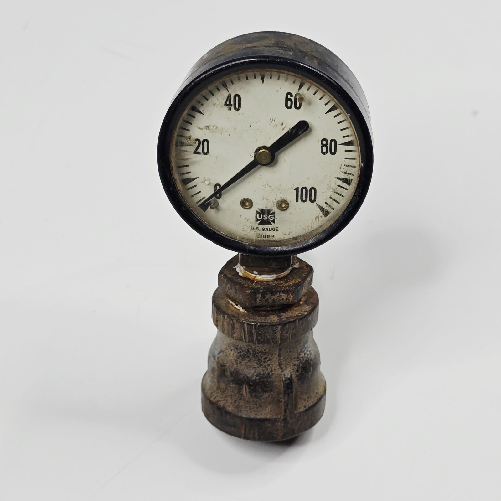 Vintage US Gauge Pressure Meter 0-100 PSI Industrial Steam Pipe 3 Inch Dial