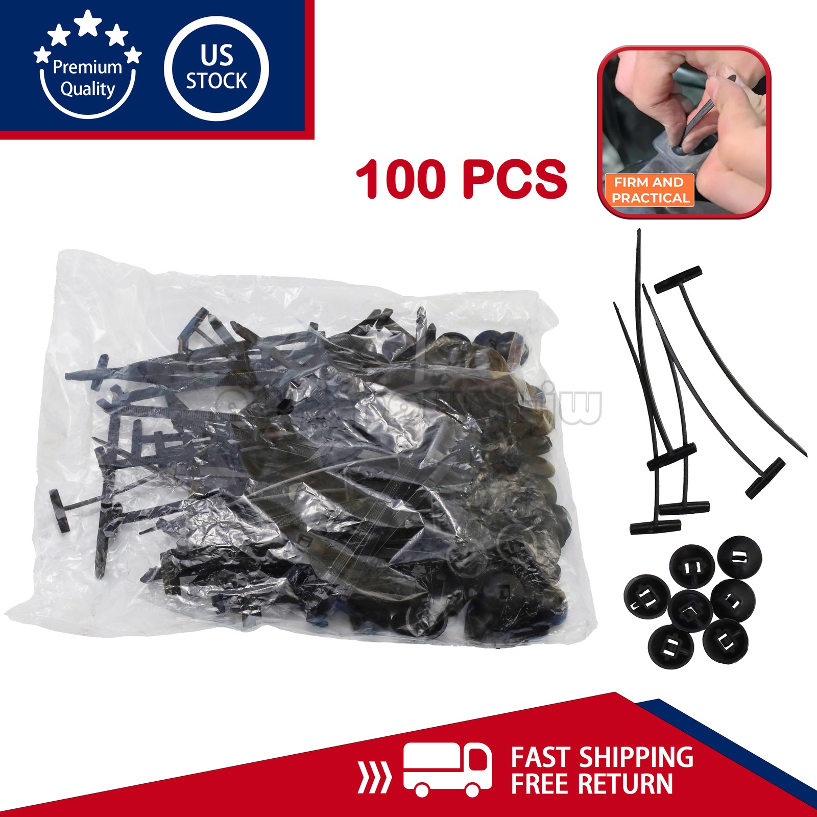 100× Nylon Universal Cable Ties Heavy Duty Self-Locking Zip Tie Holders