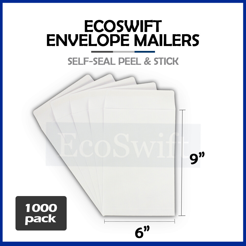 1000 EcoSwift White Self-Seal Mailing Shipping Kraft Paper Envelope 28 lb. 6 x 9