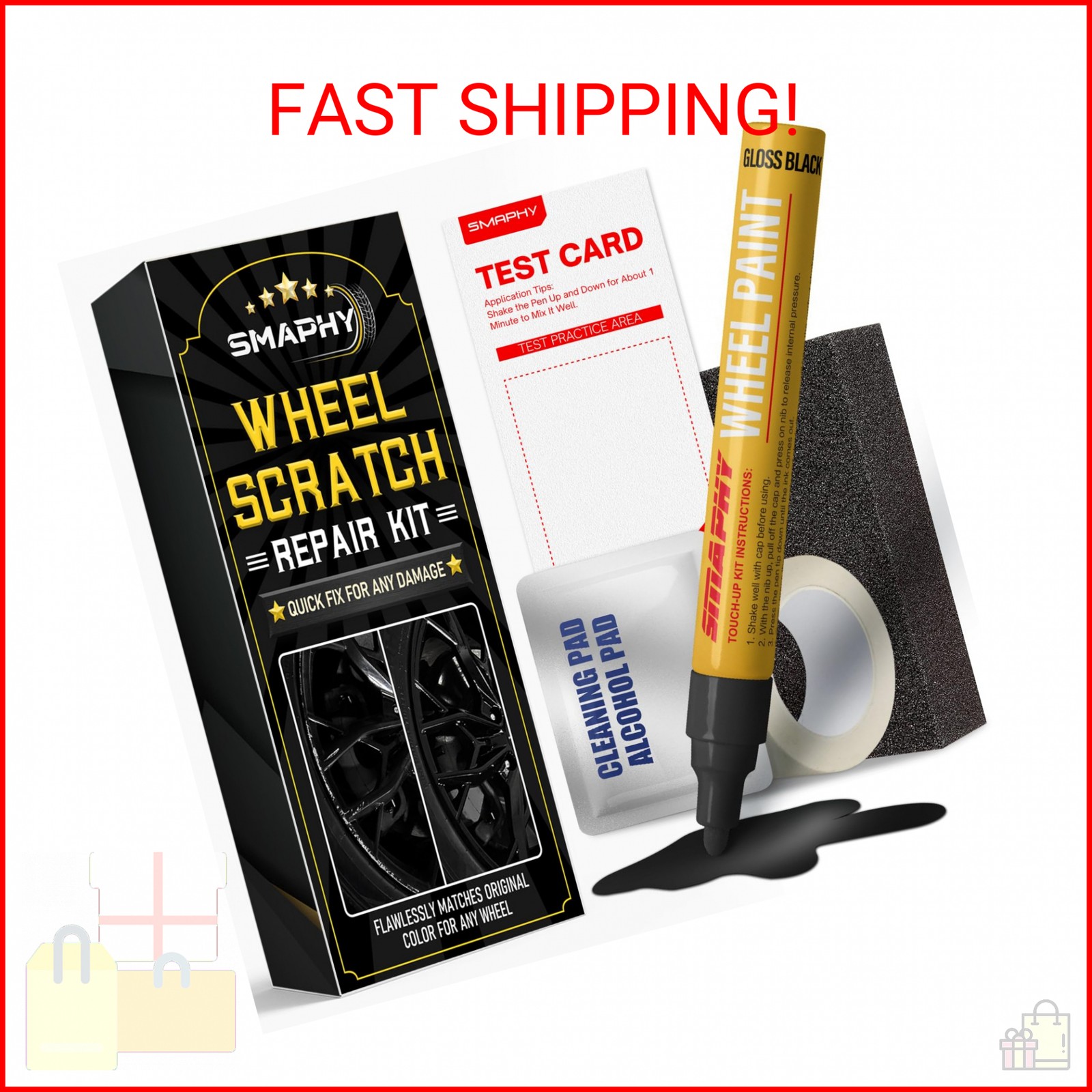 SMAPHY Wheel Scratch Repair Kit, Gloss Black Rim Repair Kit Curb Rash, DIY Alloy