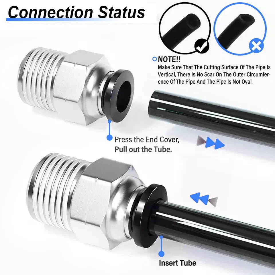 1/4” Air Tubing Kit, 50ft Nylon Hose 1/2 3/8 1/4 1/8 Push to Connect Fittings