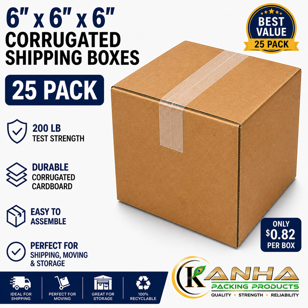 6x6x6 – 25 Cube Corrugated Shipping Packing Moving Mailing storage Cartons Boxes