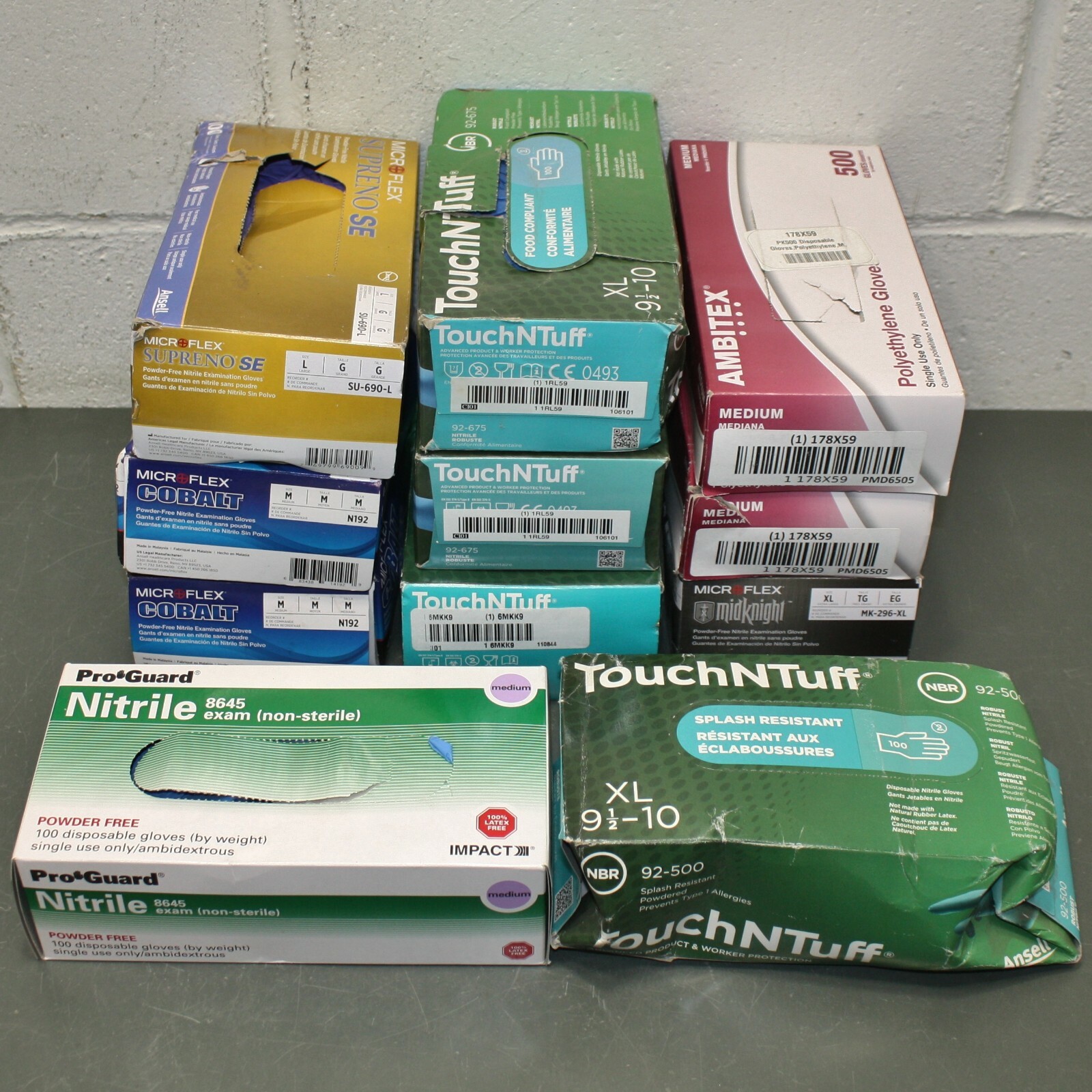 (1950) Ansell, Microflex, Cobalt, TouchNTuff, midKnight Gloves, Nitrile, PE, NBR