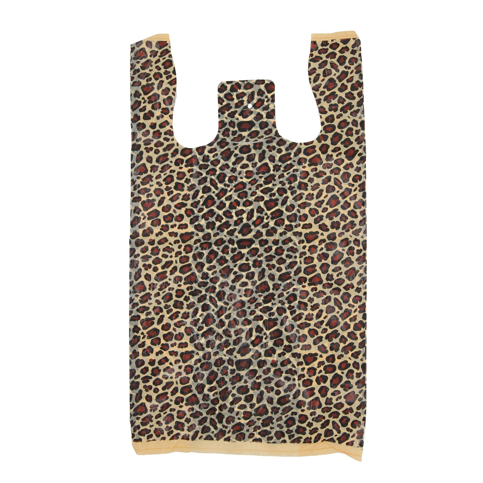 Medium Leopard Print Plastic T-Shirt Bags – 11 ½” x 6″ x 21″ (Case of 500)