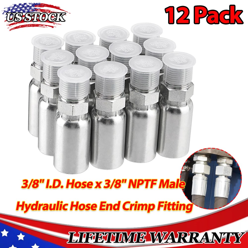 12-Pack 3/8″ Hose x 3/8″ NPTF Male Pipe Thread Hydraulic Hose End Crimp Fitting