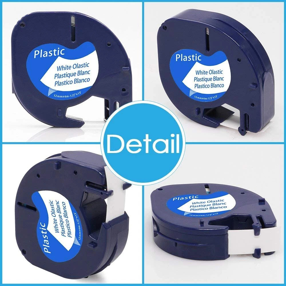 5PK Replace Dymo LetraTag Refill 91331 White Plastic Label Tape 12mm 4m LT-100H