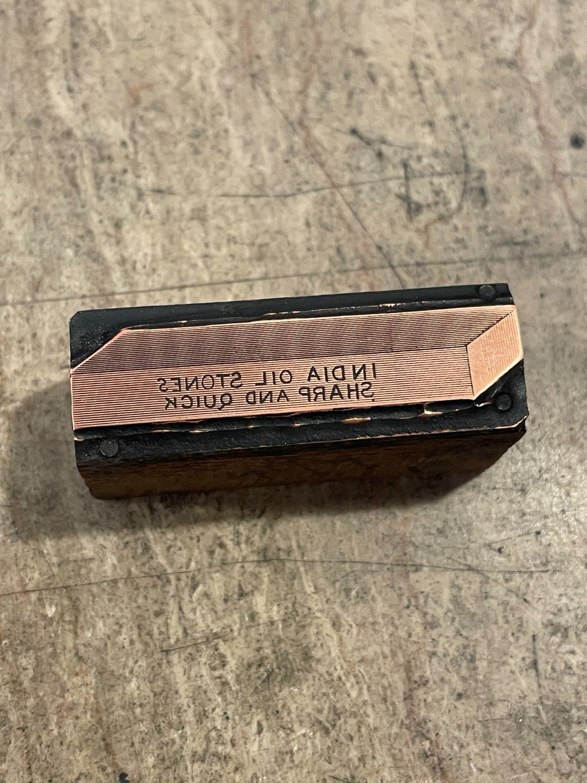 Printing Letterpress Print Block Vintage India Oil Stone Knife Sharpening (3109)