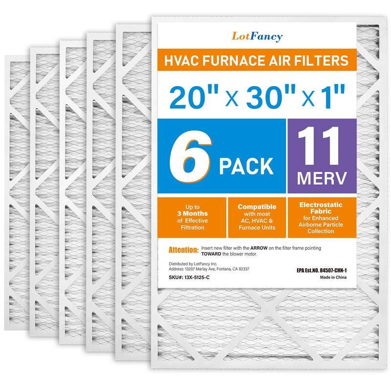 Lotfancy 20X30X1 Air Filter Merv 11 6-Pack Actual Size 19.75X29.75X0.75