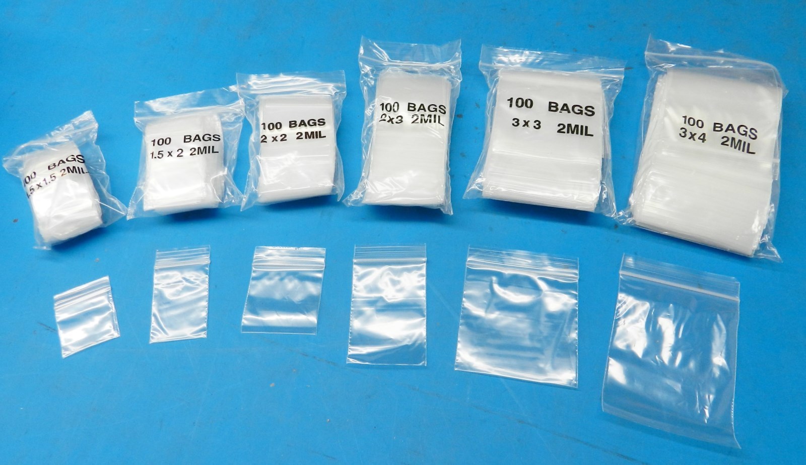 600 Reclosable Bags 2Mil Clear Assorted 100ea 1.5×1.5 1.5×2 2×2 2×3 3×3 3×4