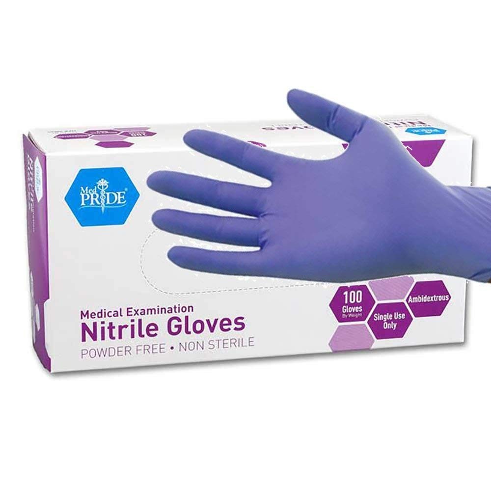 MedPride Powder-Free Nitrile Exam Gloves, Large, Large (Pack of 100), Blue