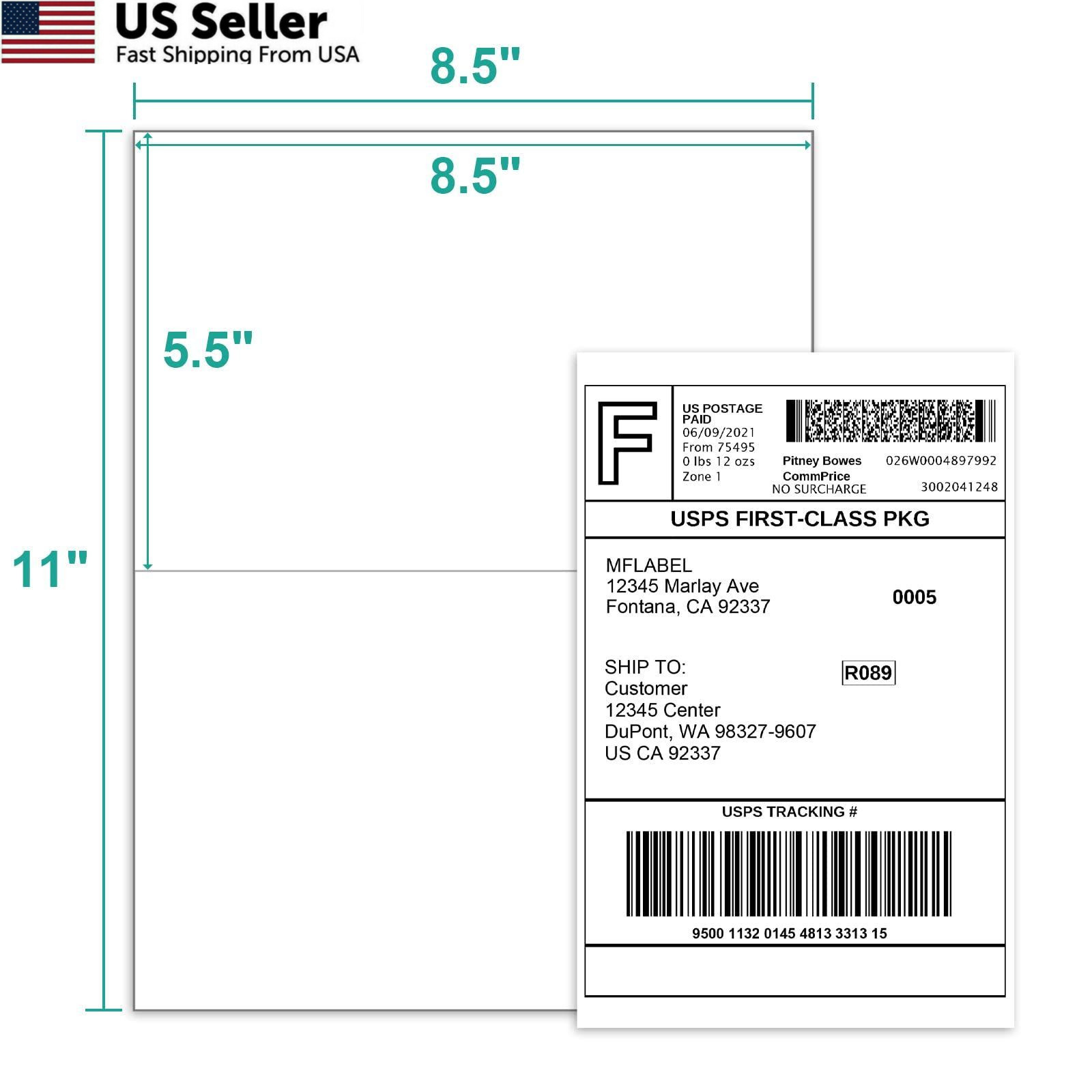 MFLABEL Half Sheet Shipping Labels – 8.5″ x 5.5″ x (2-up), White