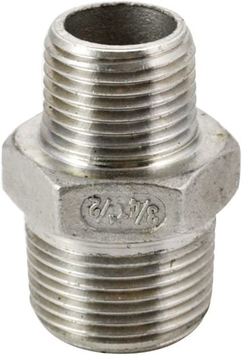 3/4″ to 1/2″ inch male NPT Hex Nipple Pipe Fitting Reducer Reducing Adapter 304