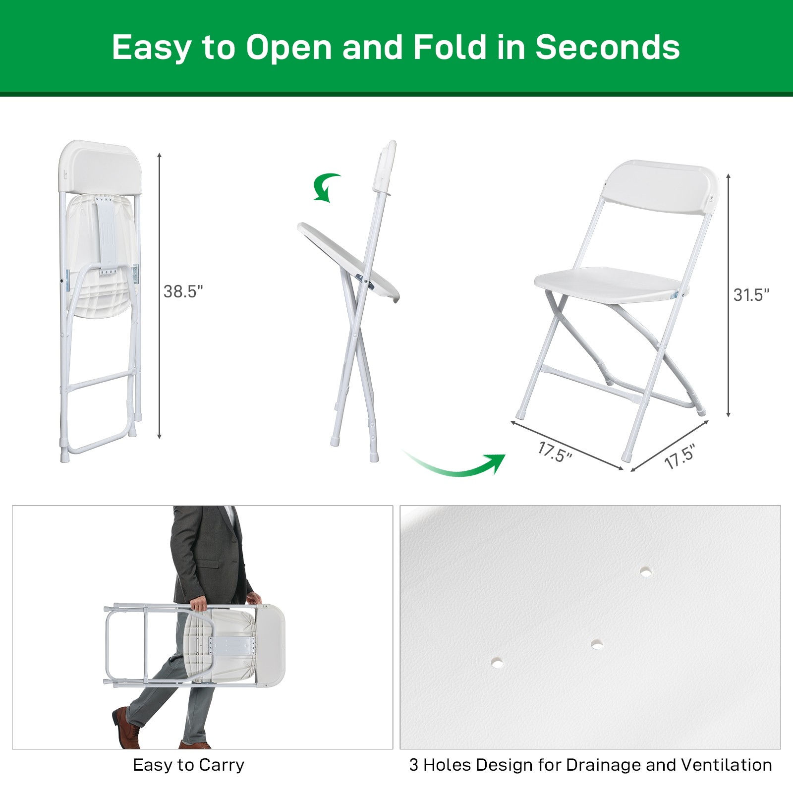8 PCS Plastic Folding Chairs Stackable Wedding Party Camping Dining Seats Home