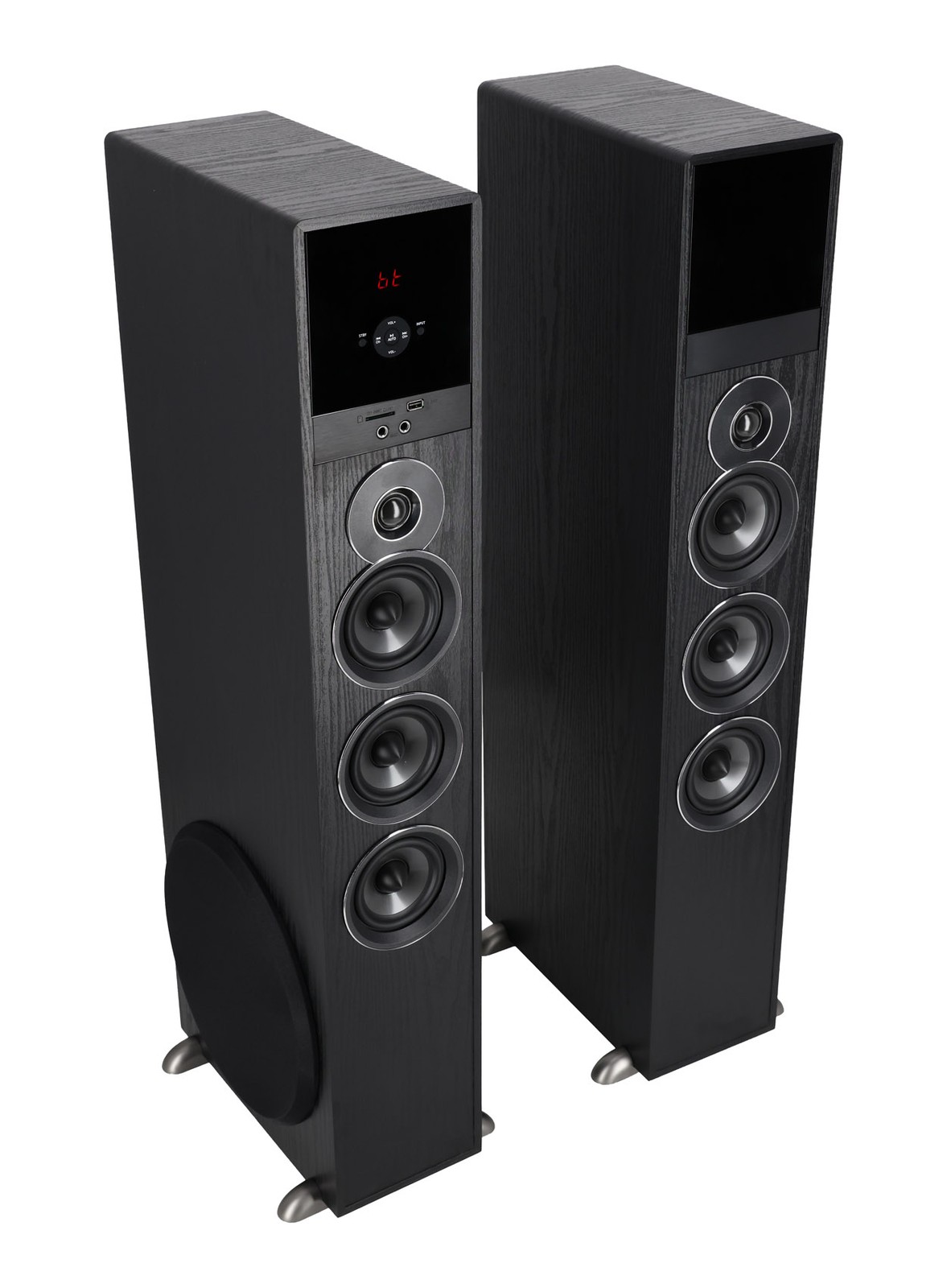 Rockville TM150B Black Powered Home Theater Tower Speakers 10″ Sub + Bluetooth