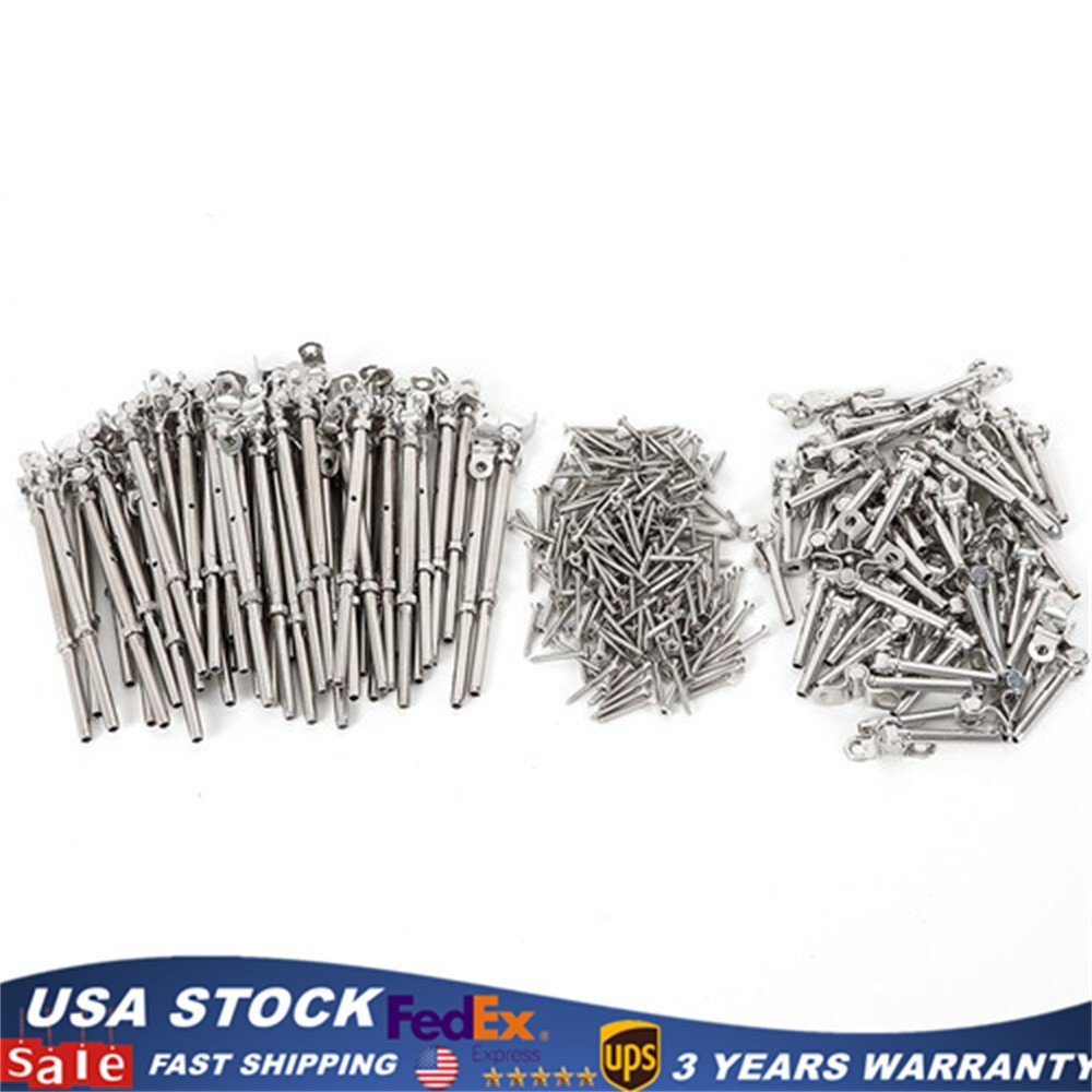 50* 3/16″ T316 Stainless Steel Cable Railing Hardware Turnbuckle Tensioner Set