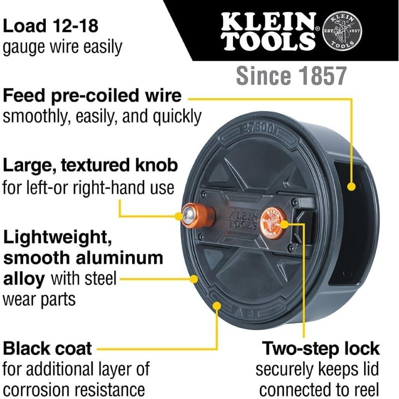 27500 Tie Wire Reel, Quick Lock, Lightweight Aluminum, 12-18 Gauge Wire