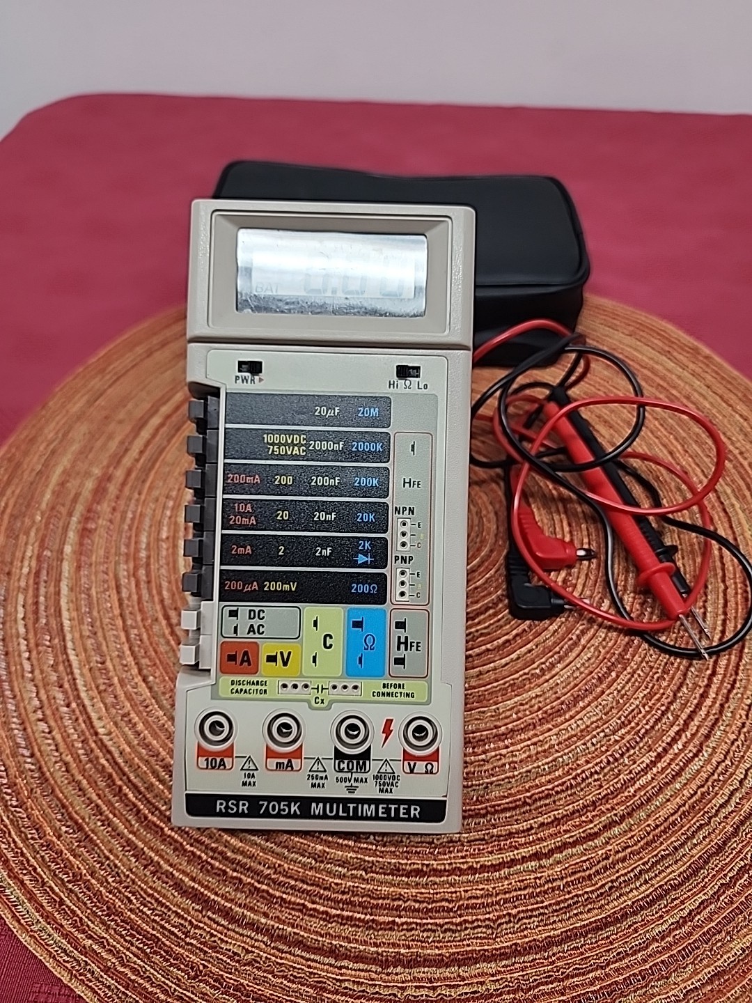 RSR 705K Digital Multimeter W Case & Test Leads 1987 Made In Taiwan Working
