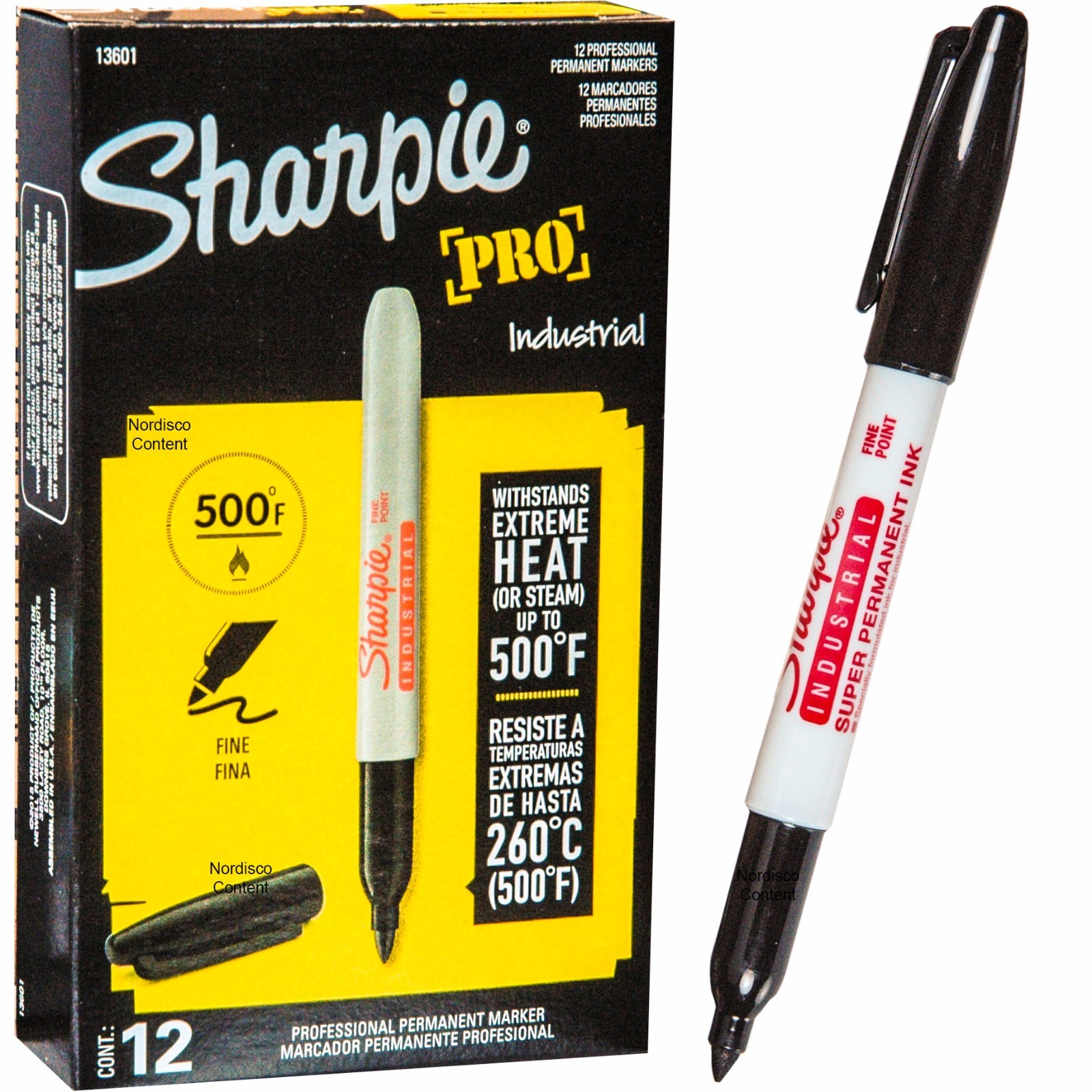 Sharpie Pro 13601 Industrial Super Permanent Ink Marker, Fine, Black, Box of 12