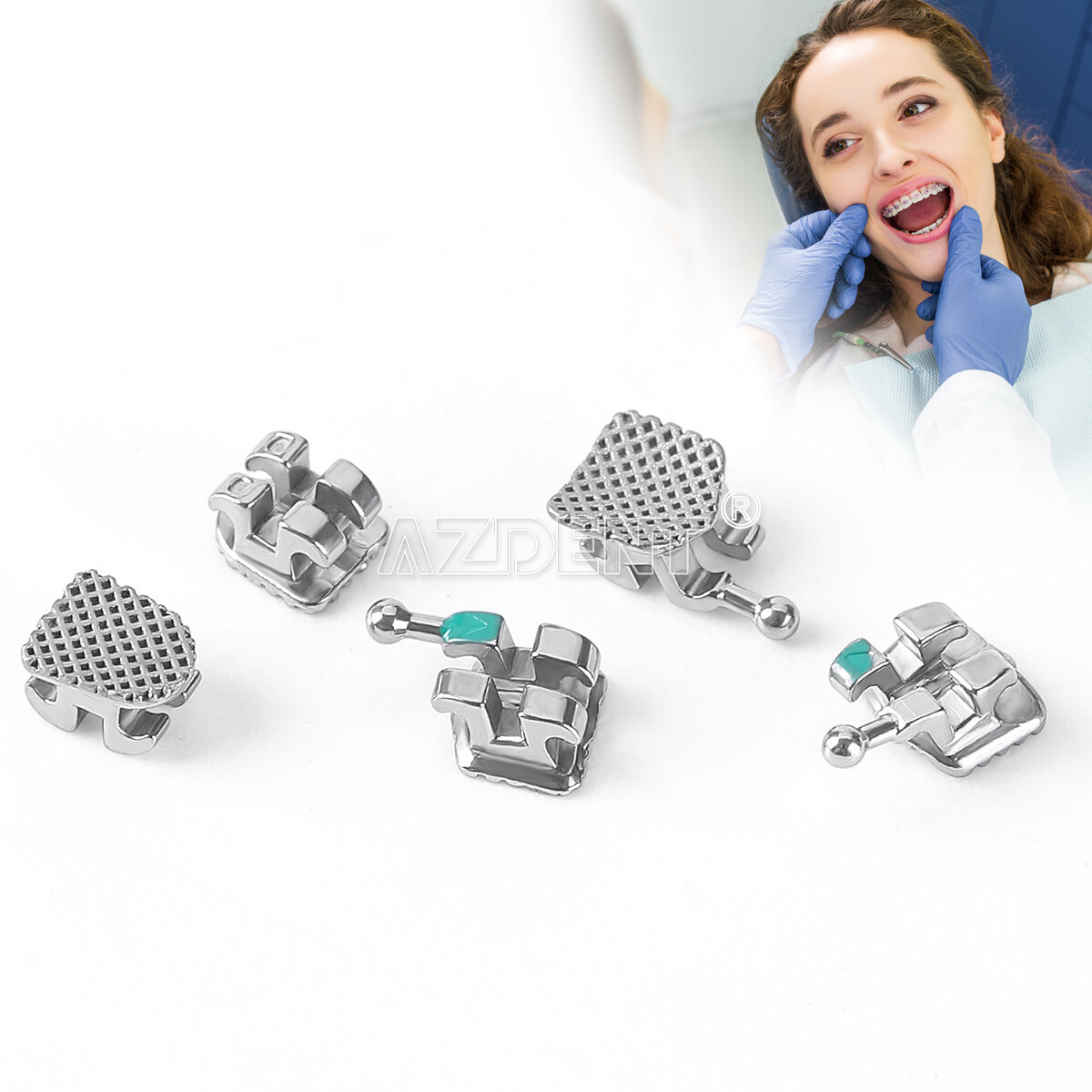 AZDENT Dental Orthodontic MIM Monoblock Brackets Brace MBT/Roth Hooks Mini 345