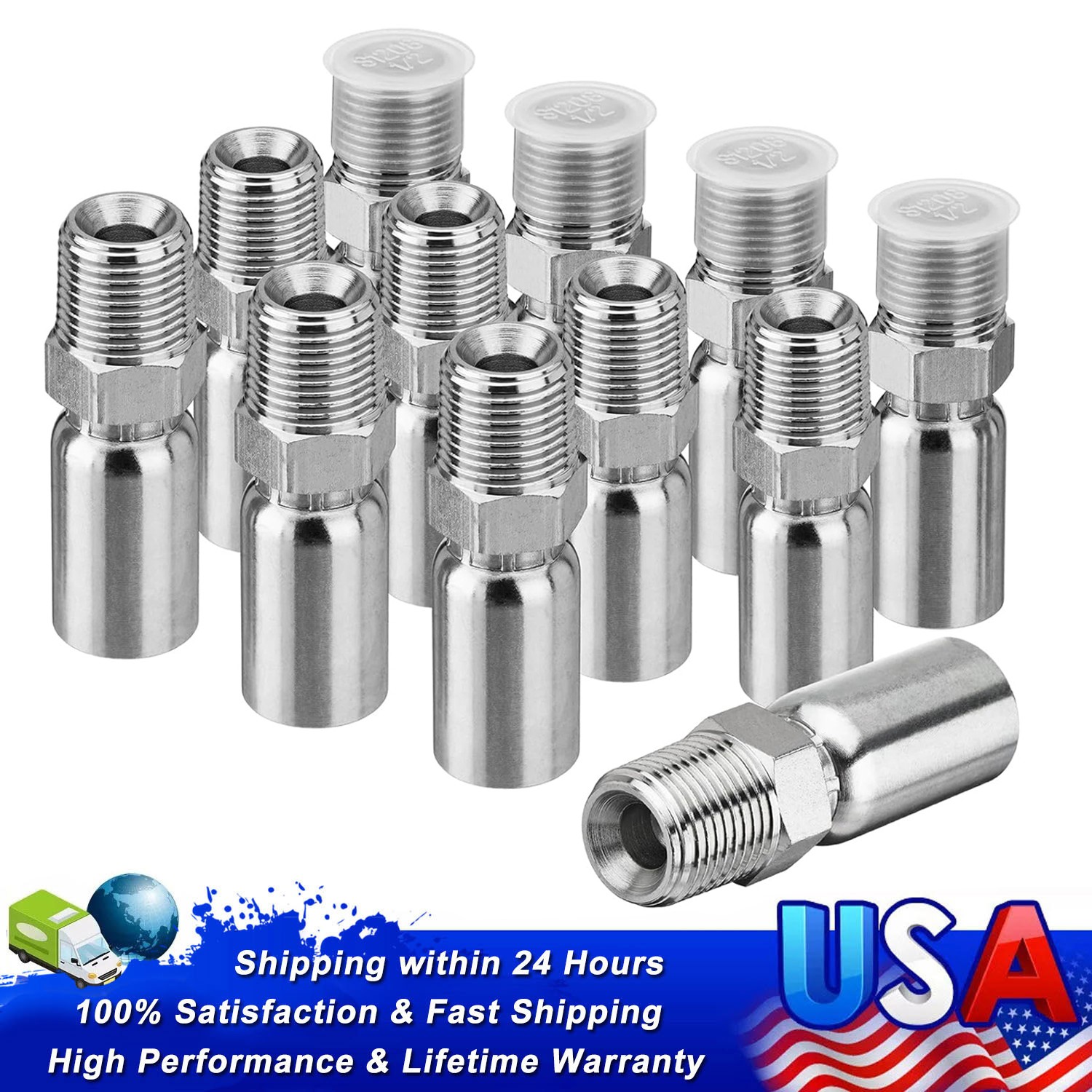 12 Pack 3/8″ I.D. Hose x 1/2″ NPTF Male Hydraulic Hose End Crimp Fittings A+++