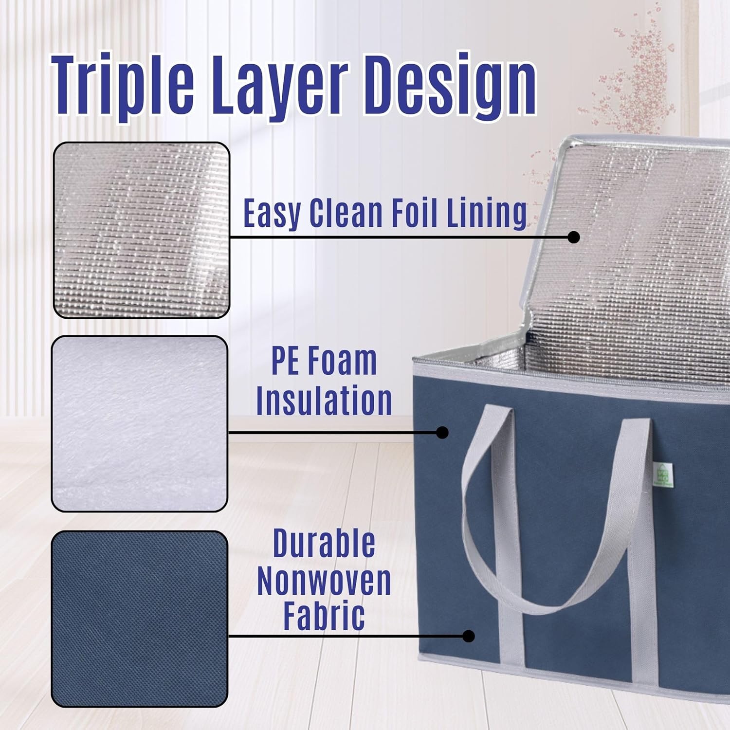 2 Pack Cooler Bag and Insulated Grocery Bags for Food Delivery, Collapsible