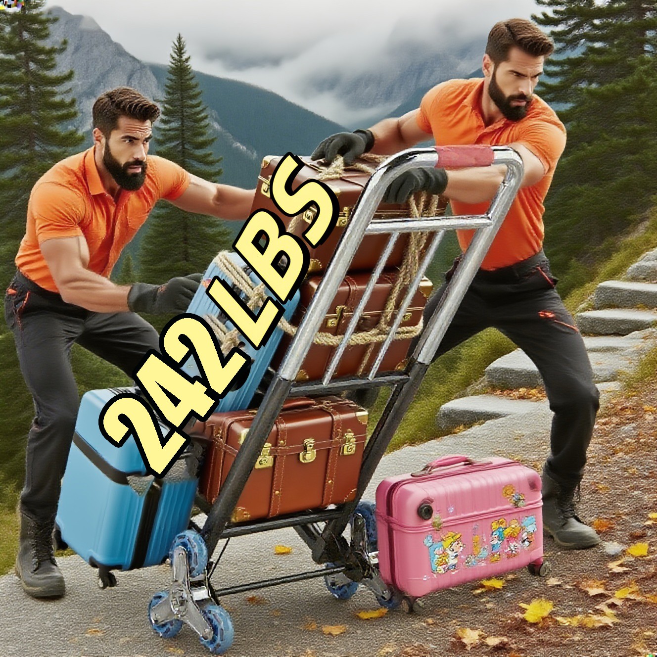 330 lbs Stair Climbing Cart Heavy Duty Folding Hand Truck Dolly 6 Wheels + Ropes