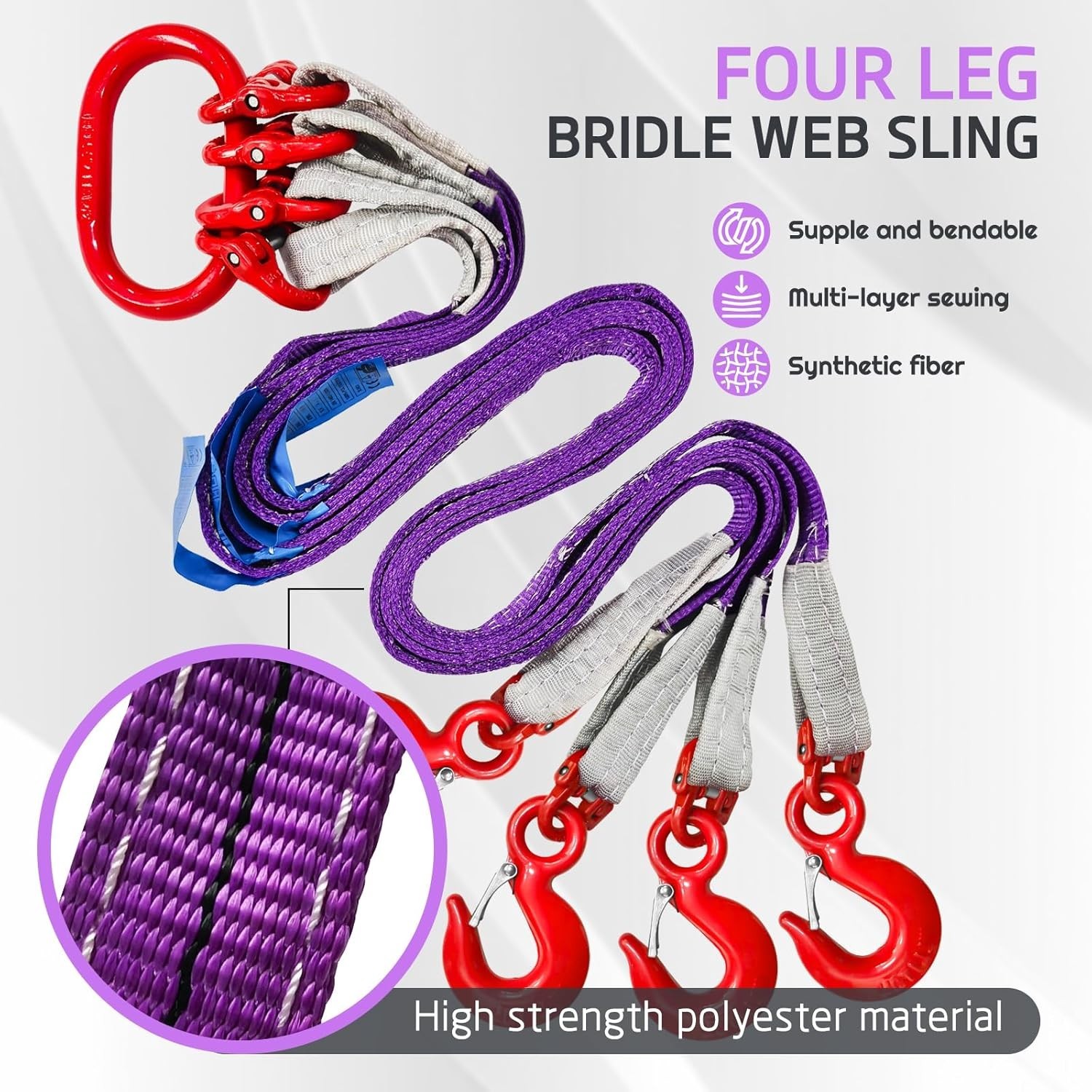Four Leg Bridle Web Sling 5ft 6600lbs Lifting Slings with G80 Grab Hooks