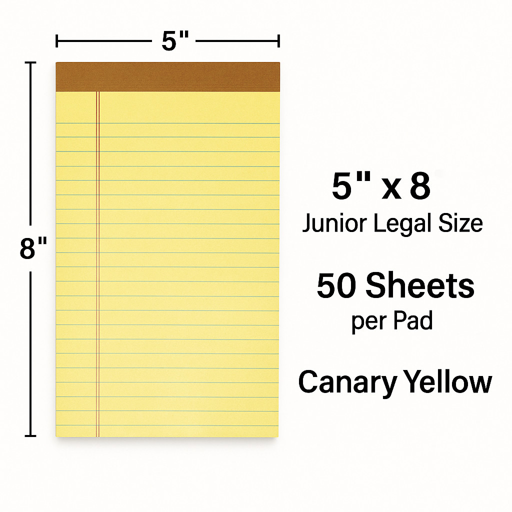 TOPS Junior Legal Notepad 5″x8″ Canary Yellow Legal Ruled 50 Sheets 96 Pads Bulk