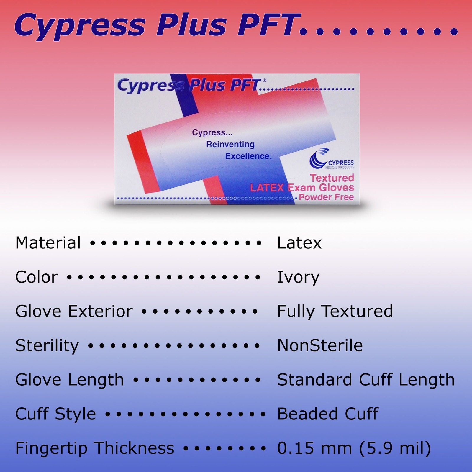 Cypress Plus PFT Latex Exam Glove Standard Cuff Length SMALL 23-92 1000 per Case