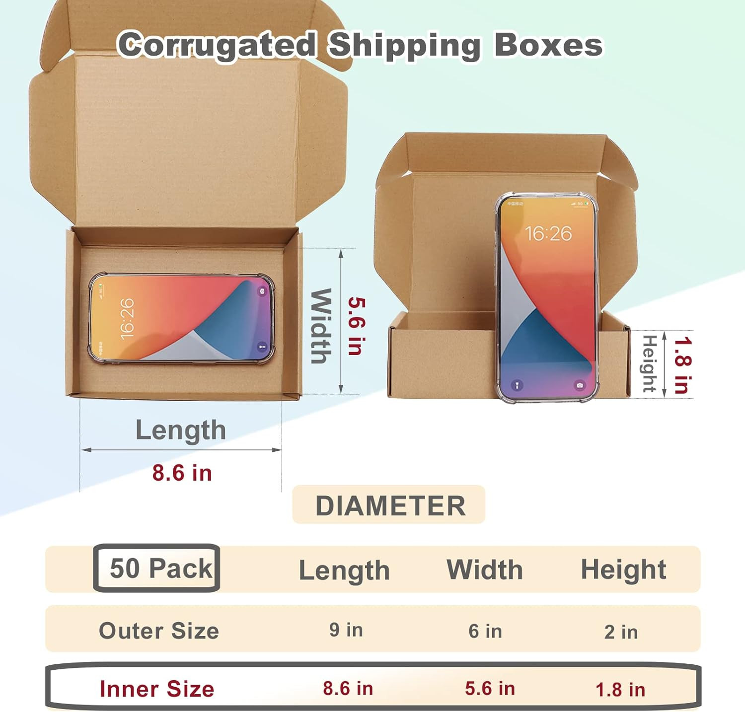 9 x 6 x 2 Inches Shipping Boxes (50 Pack) Small Corrugated Cardboard Box