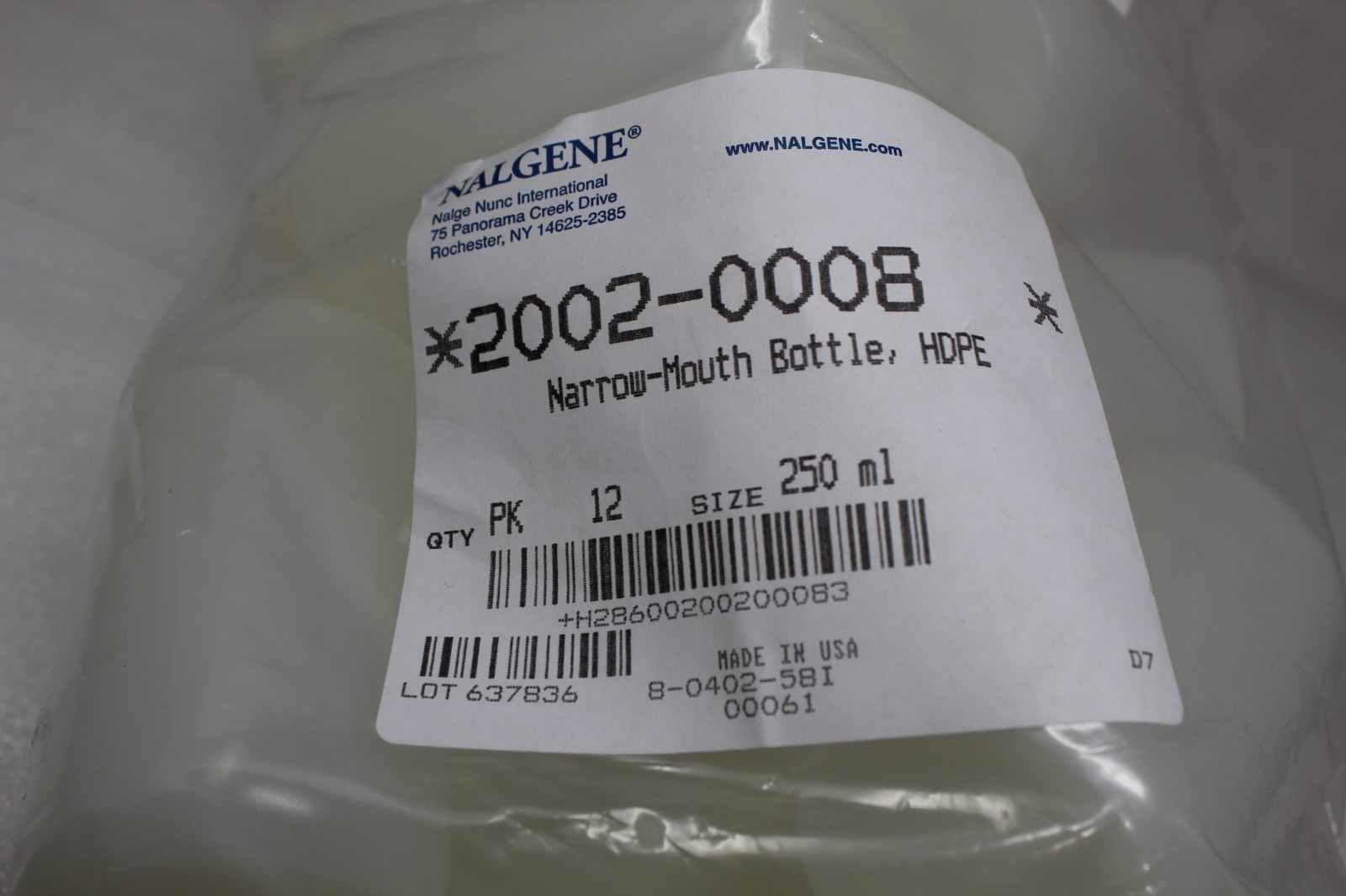New THERMO SCIENTIFIC NALGENE NARROW MOUTH BOTTLE HDPE 2002-0008 250 ML QTY 12