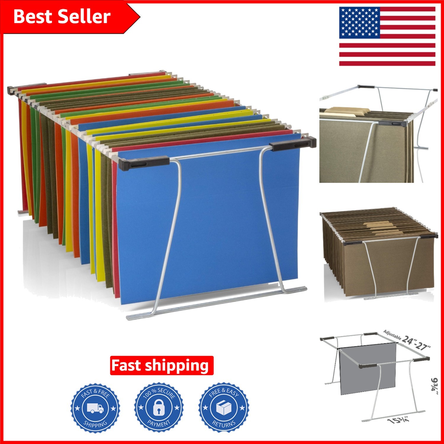 Hanging File Shelf: Adjustable Steel Frame for 24″ to 27″ Cabinets – Space Saver
