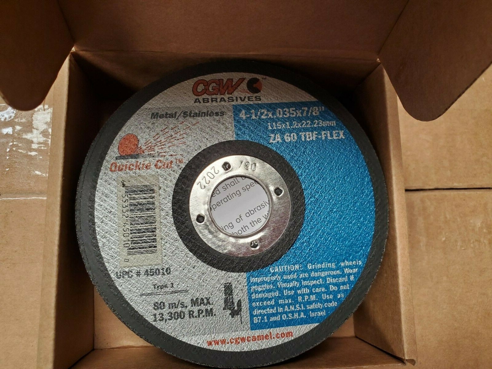 CGW Abrasives 45010 4-1/2 x .035 x 7/8 ZA60 TBF T-1, Qty.25
