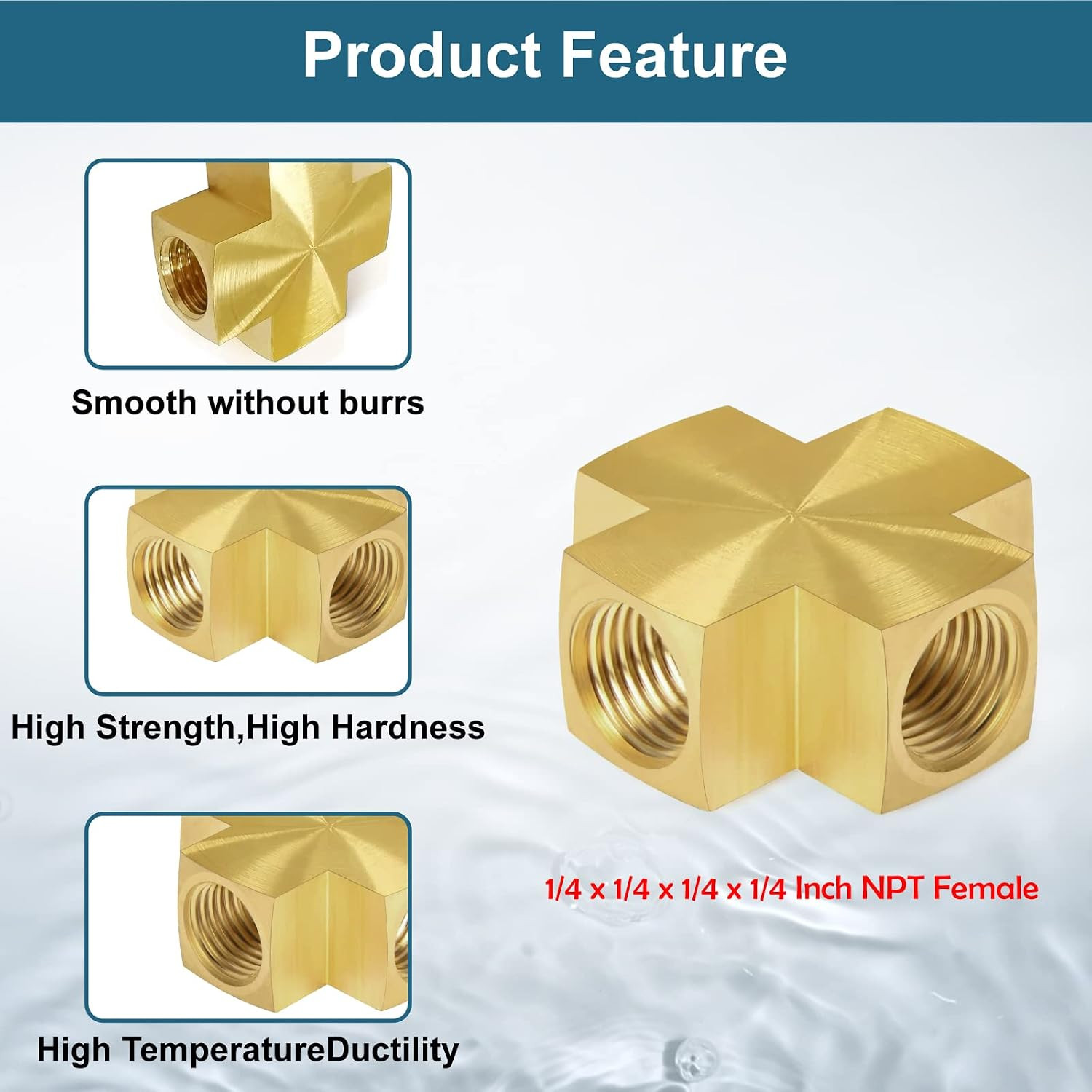 1/4 X 1/4 X 1/4 X 1/4 Inch NPT Female Thread Cross Pipe Fitting Barstock Cross
