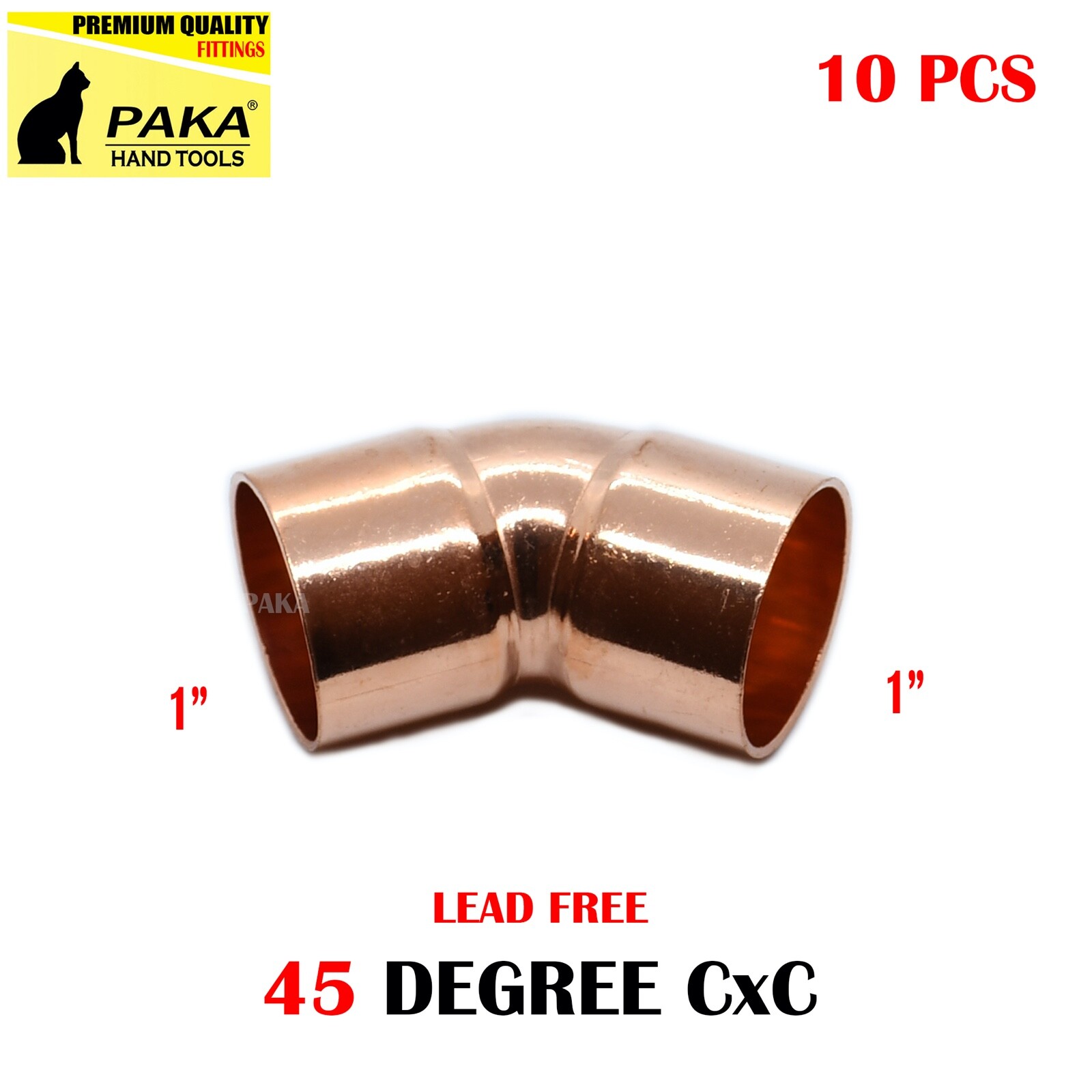 [10-Pack] 1″ Copper 45 Degree Elbow Fitting CxC, Certified Lead Free
