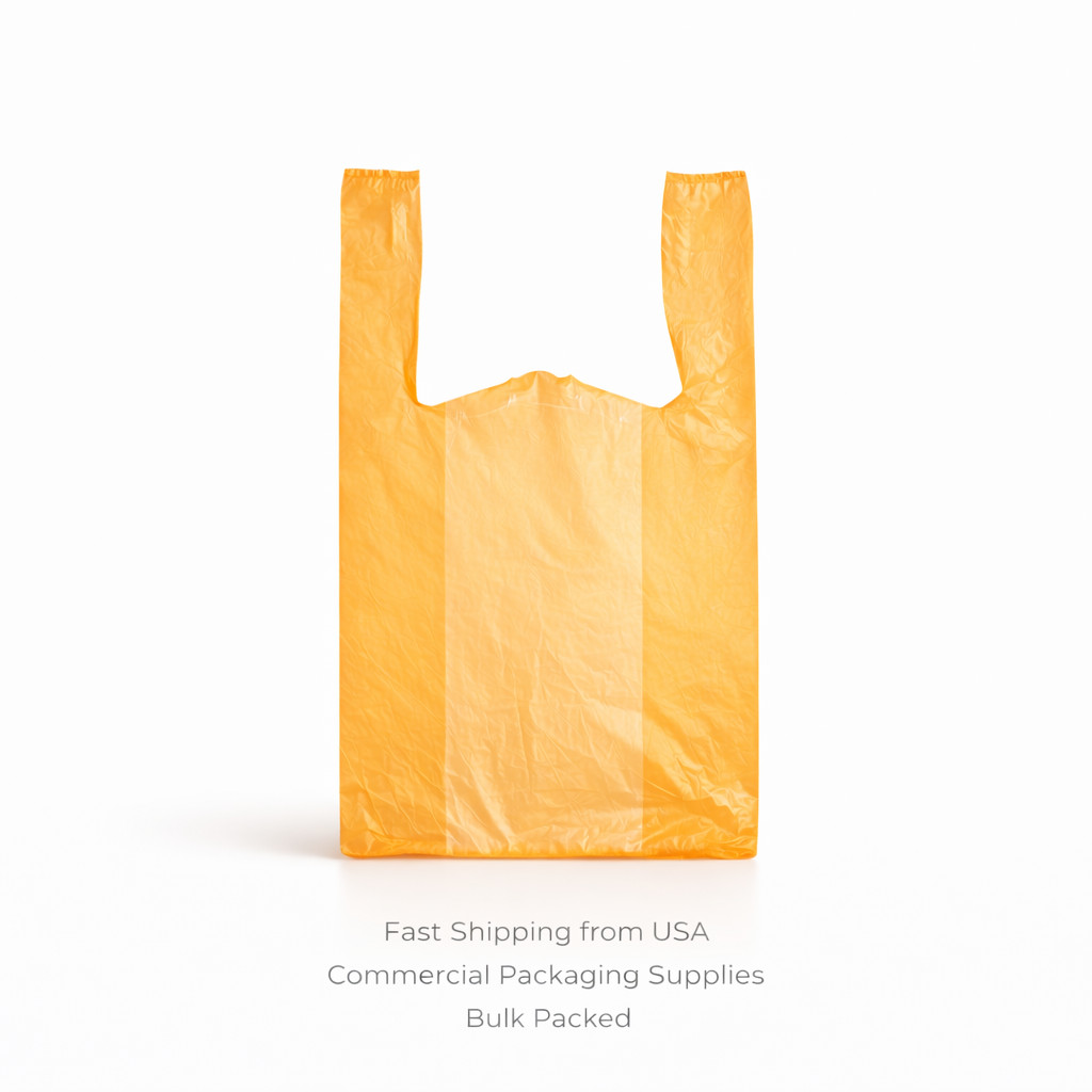 Orange Plastic T-Shirt Grocery Bags 1/6 Large 21 x 6.5 x 11.5 in 0.51 Mil