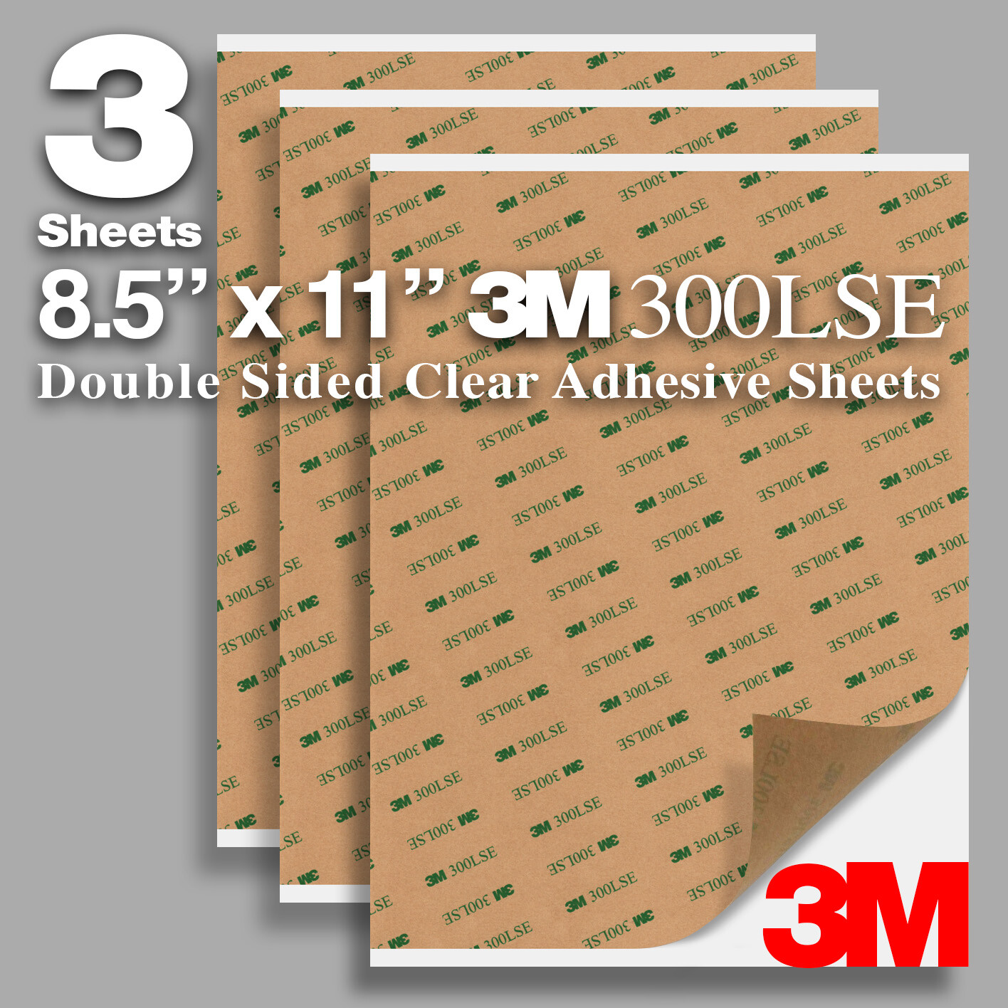 Pack 3 Sheets 8.5″x11″ Clear Super Sticky Double Sided Adhesive 3M 300LSE 9495LE