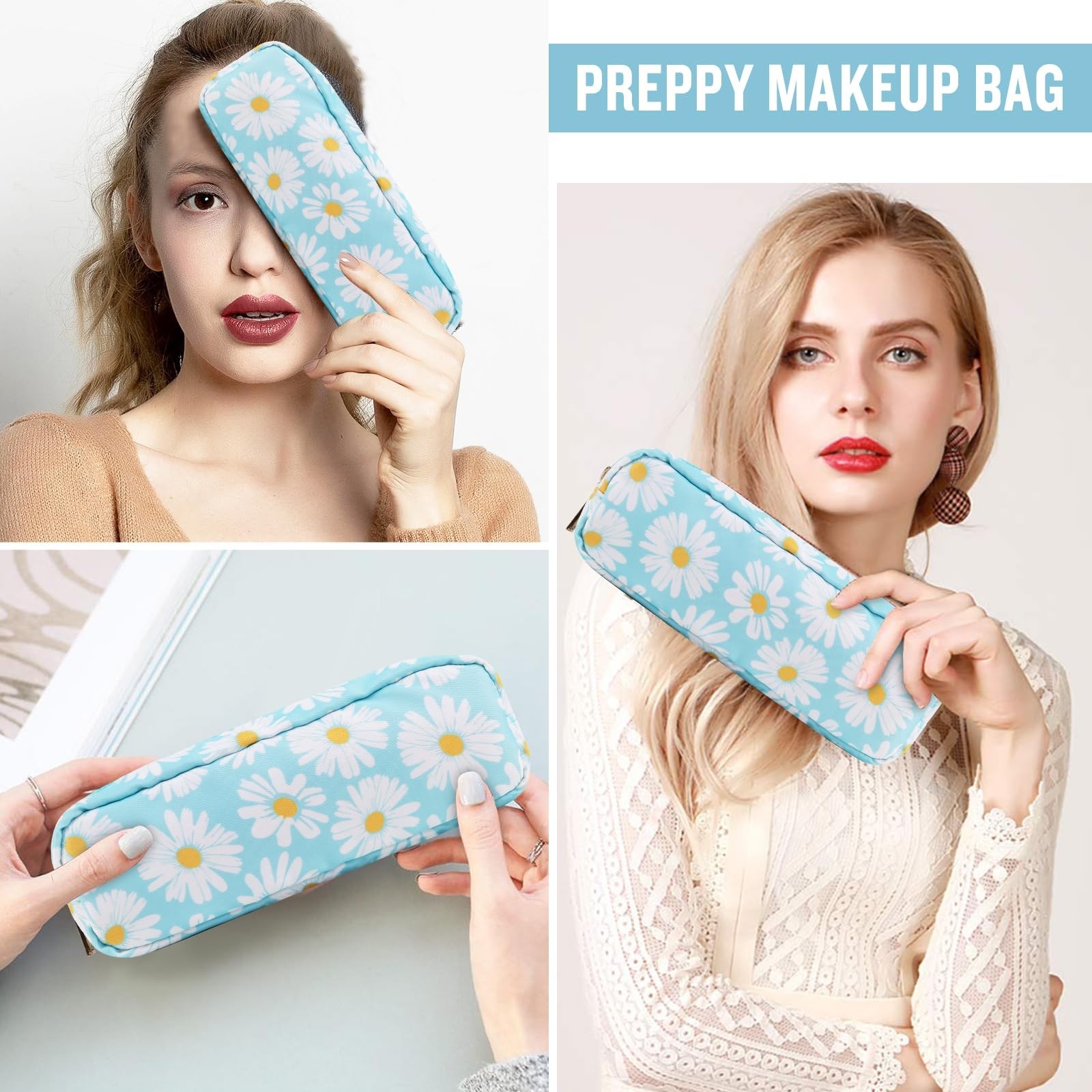 Nylon Small Floral Makeup Bag, Slim Preppy Cute Makeup Brush Case, Waterproof…