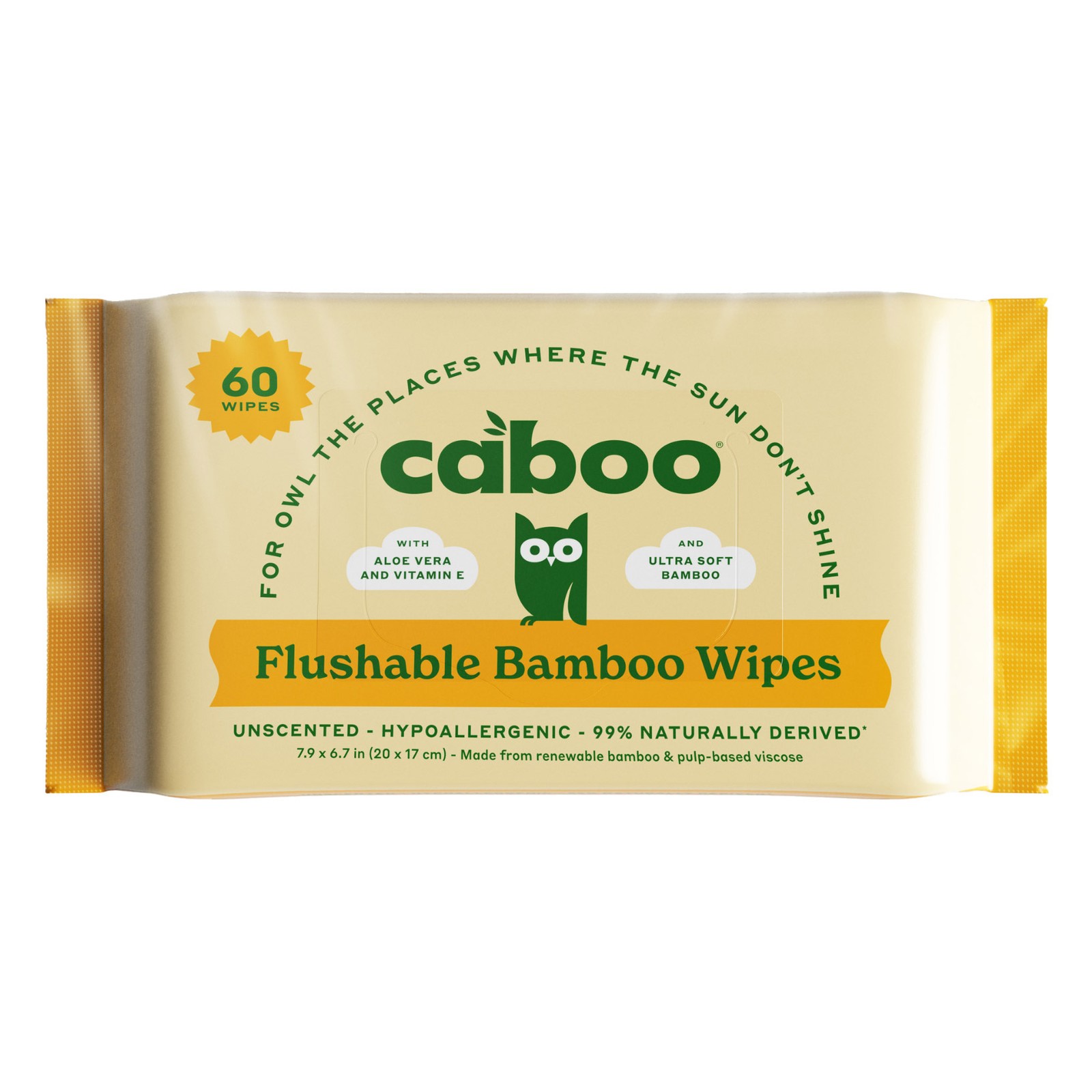 Caboo Unscented Flushable Bamboo Wipes, Hypoallergenic, 8 Packs, 480 Wipes NEW