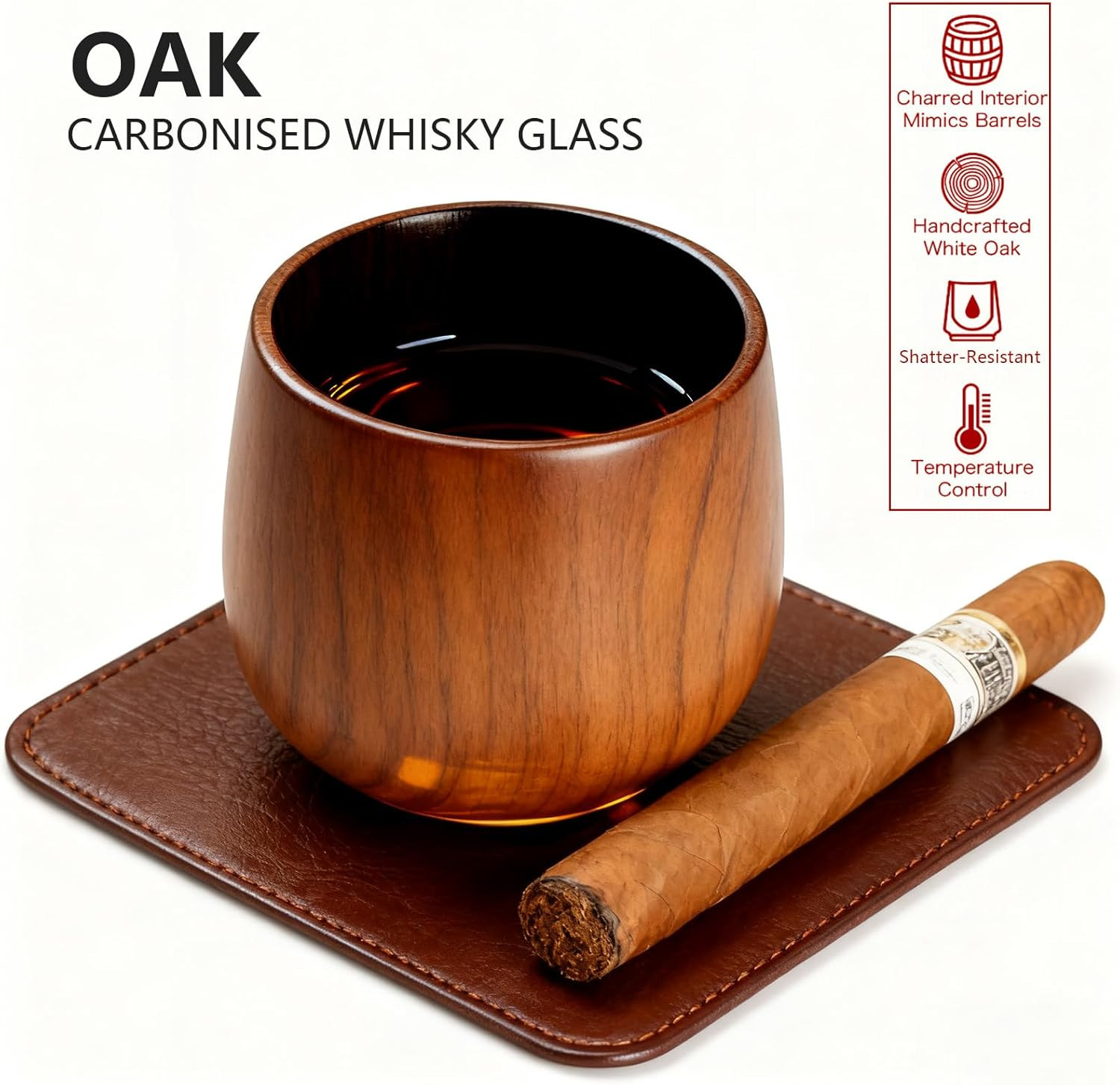2 Pack Charred Wooden Bourbon Drinking Glass Bourbon Gifts for Men | Oak Old
