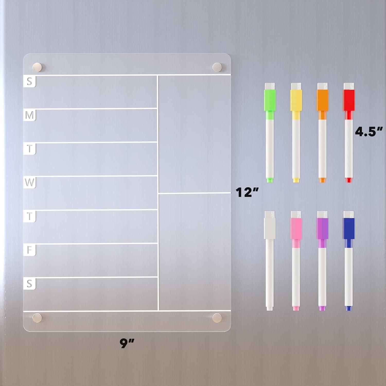 Elegant Clear Acrylic Magnetic Meal Planner – 12″ x 9″ with 8 Markers